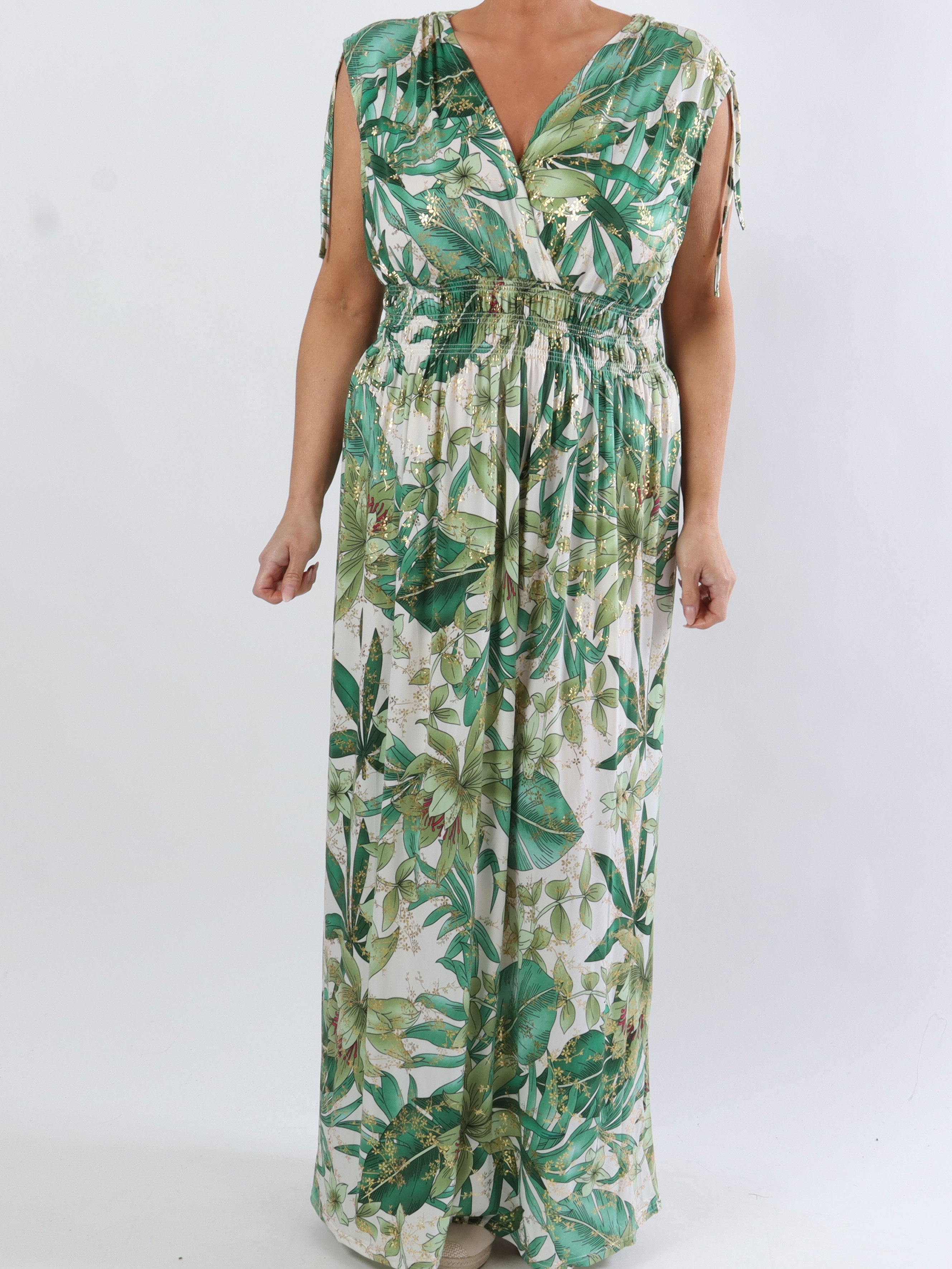 Pams Sleeveless - Lang plus size kjole i krølfrit stof